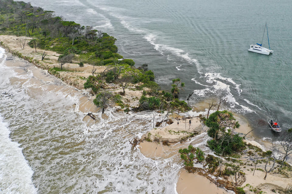 Bribie breach Powerful seas cut fragile island in two