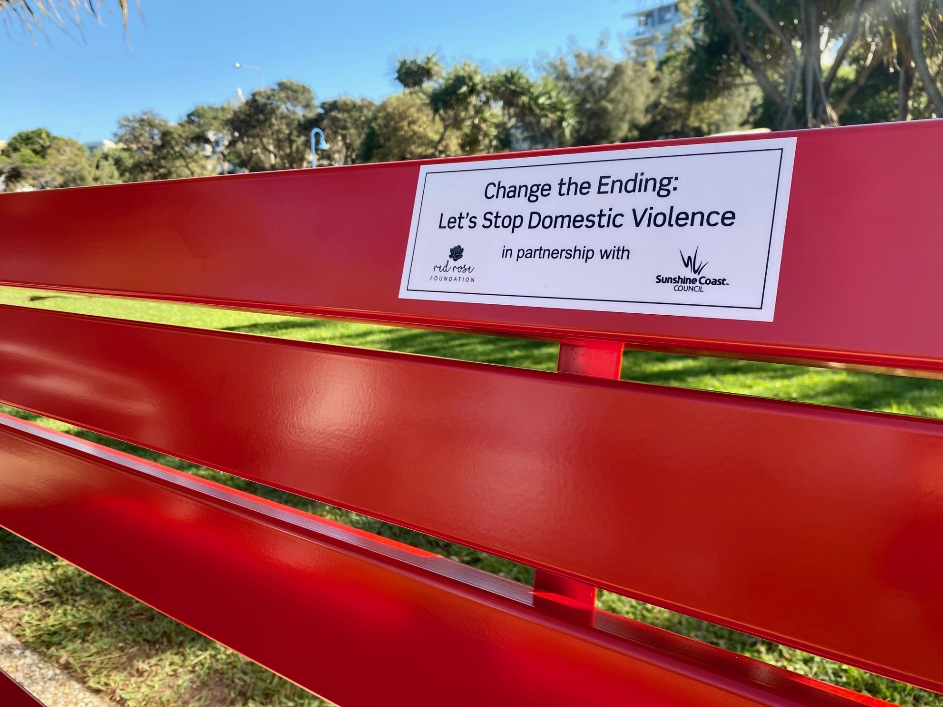 Red benches to raise awareness of domestic violence