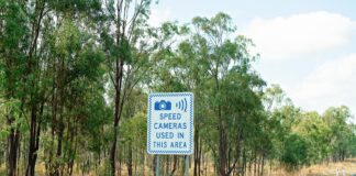 Road safety sign warning that there are speed cameras.