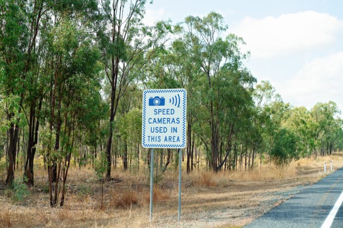 Road safety sign warning that there are speed cameras.