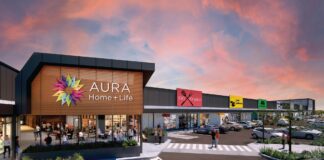 A render of the Aura Home + Life centre and car parks.