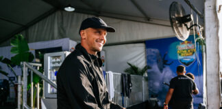 Julian Wilson is pictured smiling before the final of the final of the surfing world tour event on the Gold Coast. Picture by AAP Image/Supplied, WSL, Beatriz Ryder.
