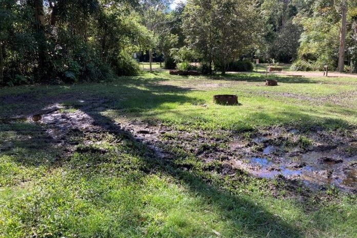 Large sections of Charlie Moreland campground have turned to mud.