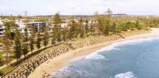 An artist impression of a seawall with beach and parkland also visible.