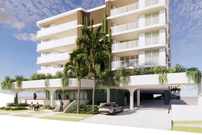 An artist impression of a six-storey apartment block.