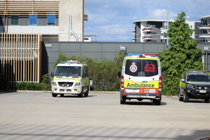 Ambulances at Sunshine Coast University Hospital.