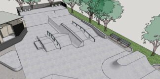 A computer-generated image showing a skate park design.