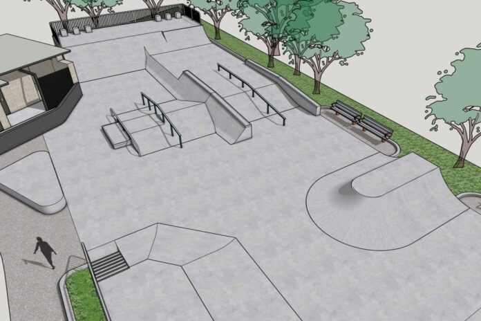 A computer-generated image showing a skate park design.
