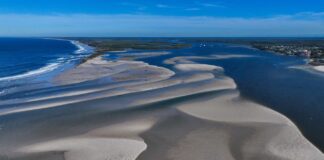 Sand clogs much of the tidal breakthrough (aka The Bribie Bar). Picture: Bluey's Photography.