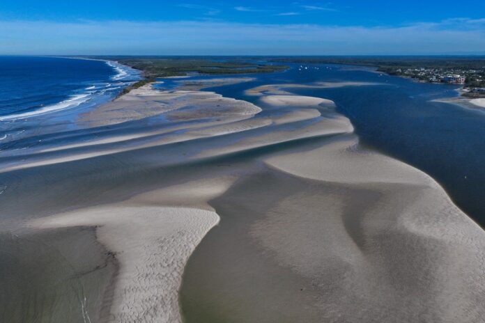 Sand clogs much of the tidal breakthrough (aka The Bribie Bar). Picture: Bluey's Photography.