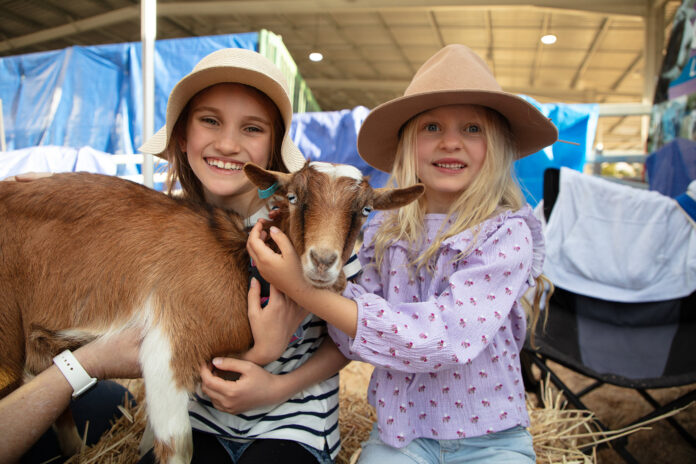 Two young girls pat a goat at a previous edition of the Show. Picture: Greg Gardner/Sunshine Coast Agricultural Show.