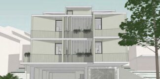 An artist impression of the front of a proposed three-storey rooming accommodation.