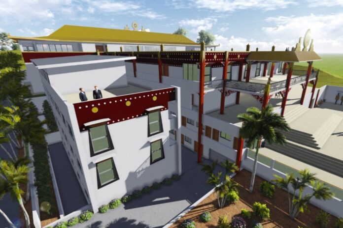 An impression of the approved building at the Chenrezig Institute.
