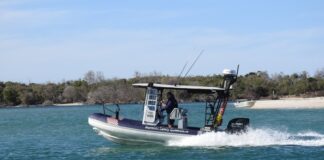 Maritime Safety Queensland officers on patrol in the Pumicestone Passage.
