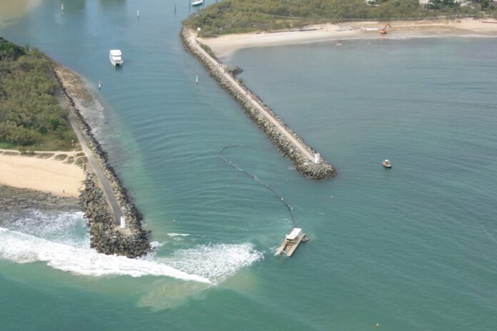 The Mooloolaba Harbour entrance, at the mouth of the Mooloolah River.