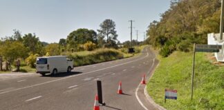 A narrow stretch of Petrie Creek Road,