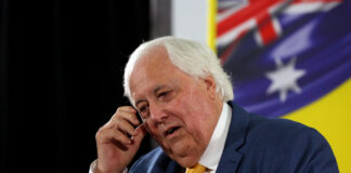 Clive Palmer at the launch of the Trumpet of Patriots, on the Sunshine Coast, ahead of the federal election. campaign.