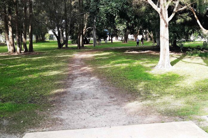 A track cuts through part of Jensen Park. A proper path will be built there.