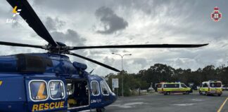 A LifeFlight rescue crew landed near a boat ramp to airlift a man to hospital. Picture: LifeFlight.