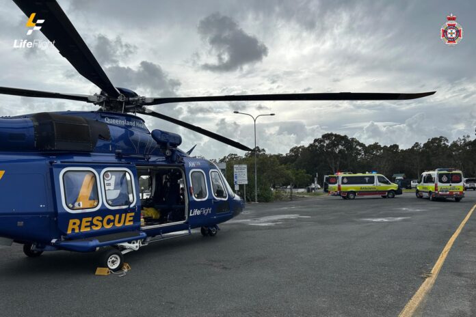 A LifeFlight rescue crew landed near a boat ramp to airlift a man to hospital. Picture: LifeFlight.