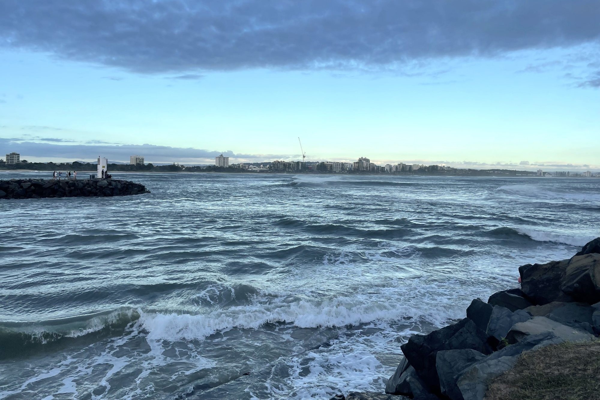 The Mooloolah River mouth, which is the entry/exit point for the Mooloolaba Harbour.