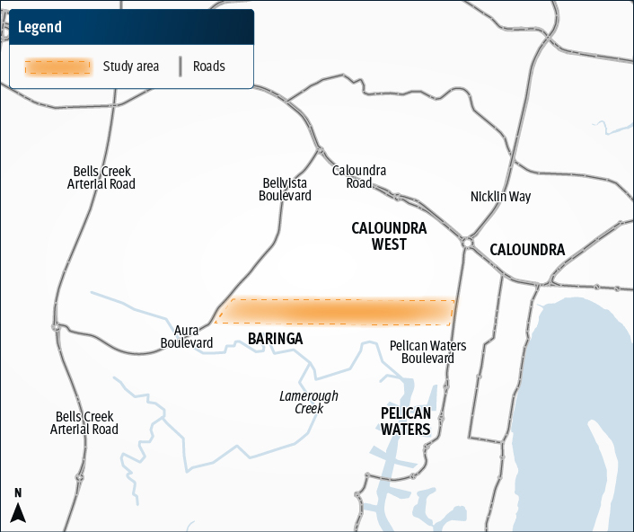 A map showing that the road could connect Caloundra West and Golden Beach.