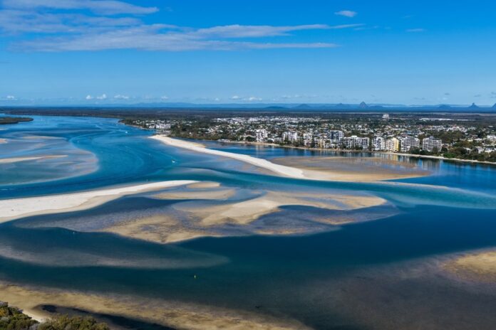 The northern end of Pumicestone Passage and Golden Beach. Picture: Bluey's Photography.