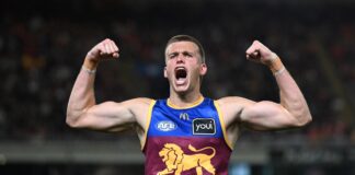 Ty Gallop celebrates after scoring a goal. Picture: AAP.