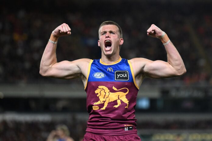 Ty Gallop celebrates after scoring a goal. Picture: AAP.