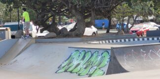 Graffiti at Dicky Beach Skate Park wasn't addressed for months. Picture: Gloria Jones.