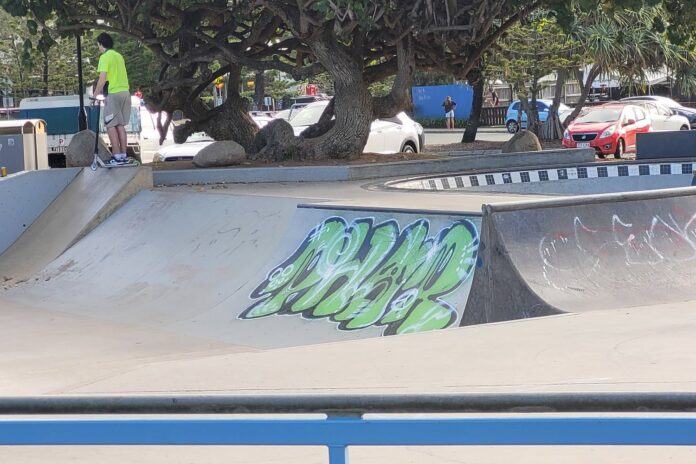 Graffiti at Dicky Beach Skate Park wasn't addressed for months. Picture: Gloria Jones.