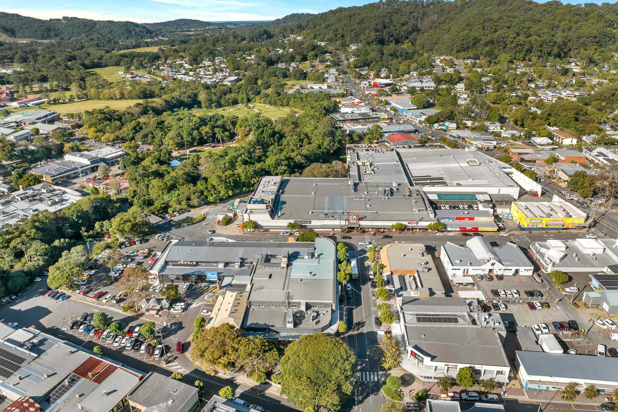 An aerial photo of Nambour CBD.