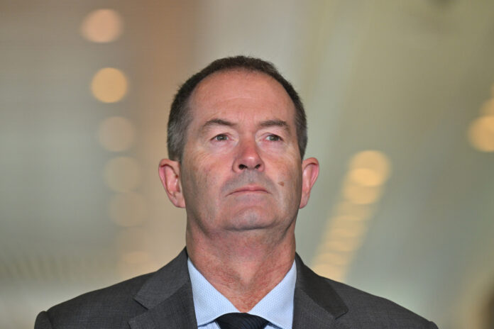 Liberal member Andrew Wallace at a press conference last year. Picture: AAP.