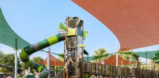 An impression of the playground, which will be within a new park.