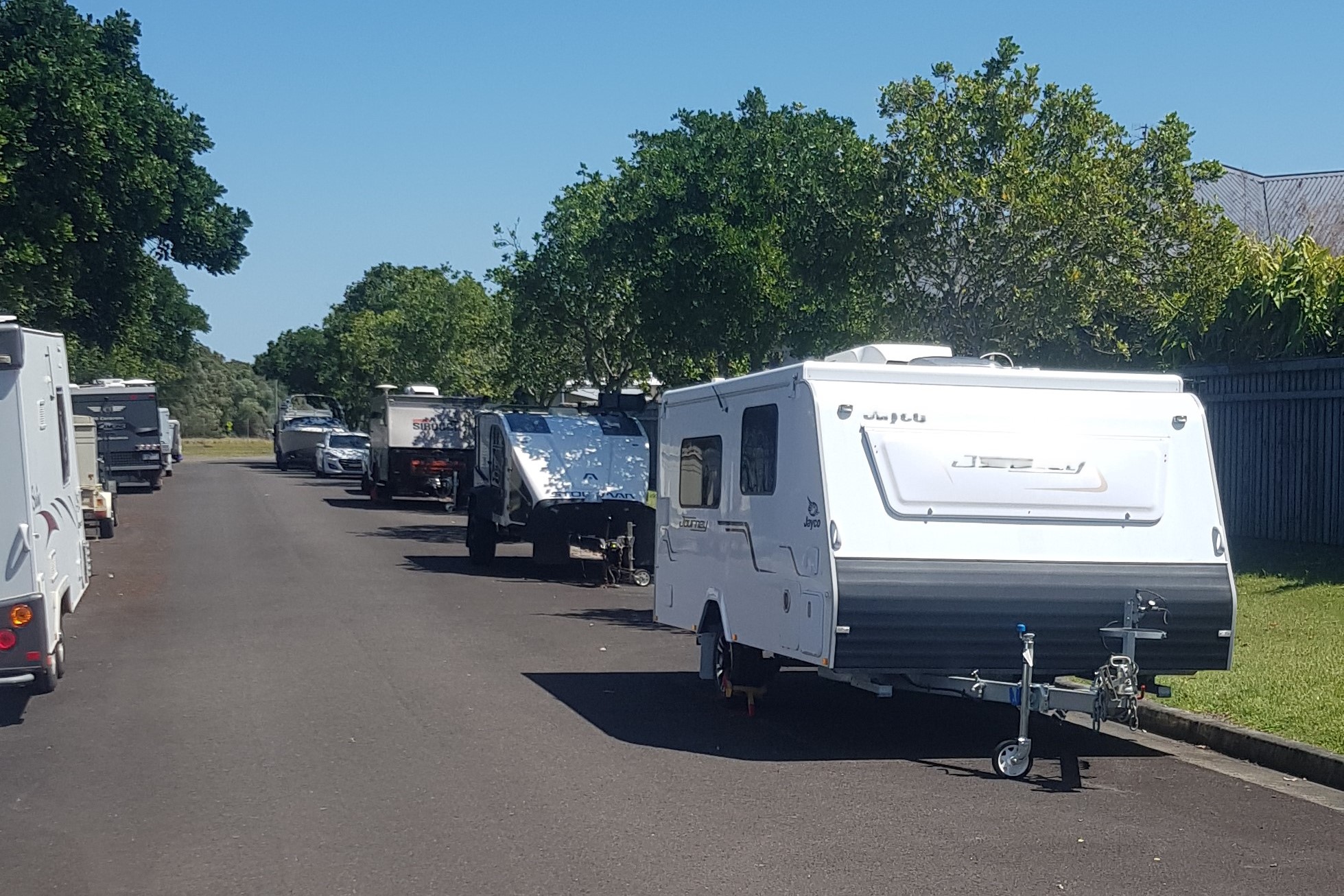 Parked caravans and trailers. Picture: Rosalie Cashin.
