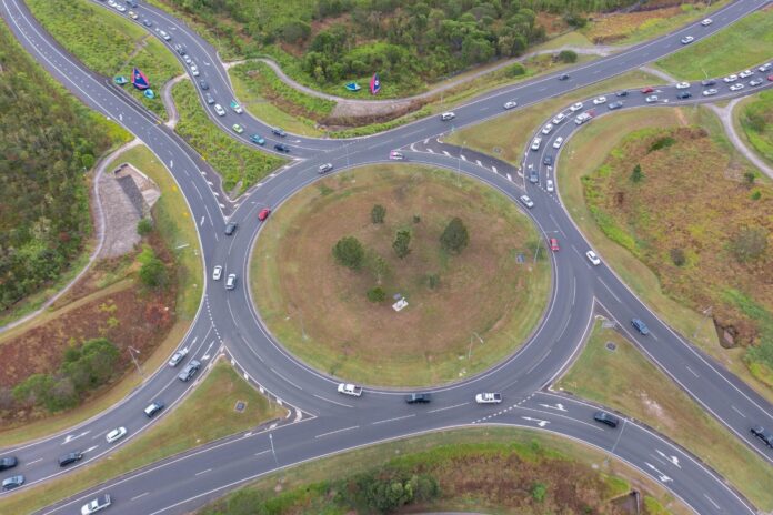 Aerial image of the Caloundra Road, Kawana Way and Bells Creek Arterial roads.