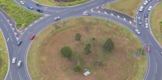 The Caloundra Road, Kawana Way Link Road and Bells Creek Arterial Road intersection.