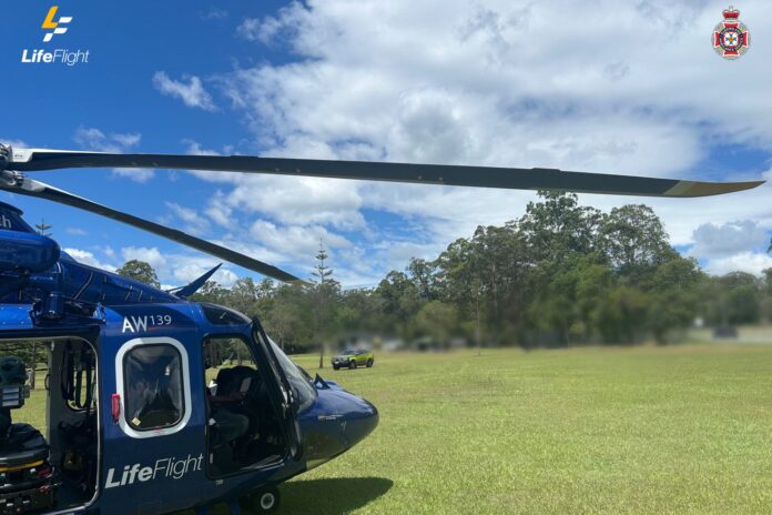 A LifeFlight rescue crew landed at a golf course, near the scene of a crash. Picture: LifeFlight.