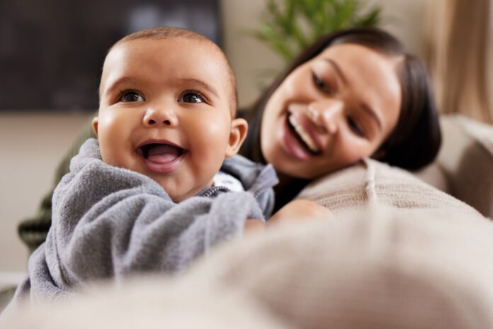 A mother and baby bonding.