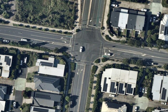 The intersection of Recreation Drive (north and south) Flintwood Crescent (west) and Tranquility Way (east). Picture: Nearmap.