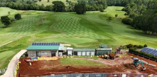 An aerial view of site works for the new Maleny Golf Club clubhouse.