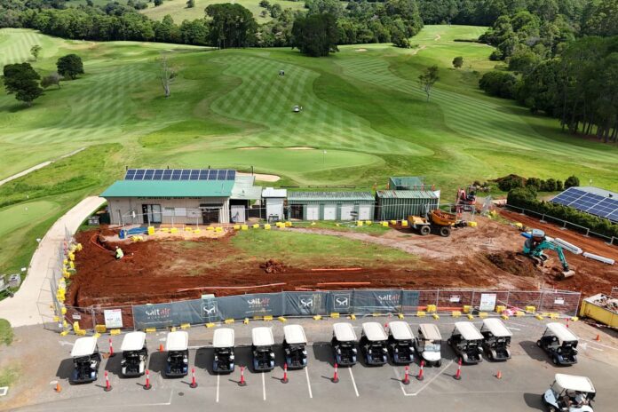 An aerial view of site works for the new Maleny Golf Club clubhouse.