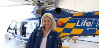 Swimming champion Alexa Leary all smiles at the Sunshine Coast hangar. Picture: Josh Thies, LifeFlight