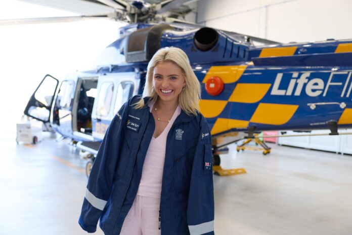 Swimming champion Alexa Leary all smiles at the Sunshine Coast hangar. Picture: Josh Thies, LifeFlight