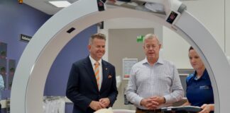 Government and health officials with the new cancer treatment facilities at Sunshine Coast University Hospital.