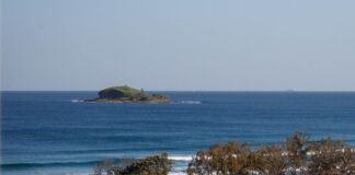 Mudjimba Island, also known as Old Woman Island, just off the coast of Mudjimba Beach.