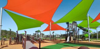 Thistle Place Park includes an adventure tower, giant slide and flying fox.