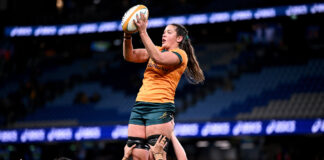 Michaela Leonard wins the ball in a lineout.