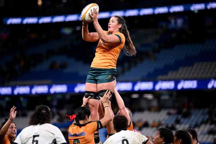 Michaela Leonard wins the ball in a lineout.