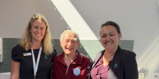 Regis Maroochydore's Nicola Watt, resident Jeffrey Oliver and CEO Colleen Martin.